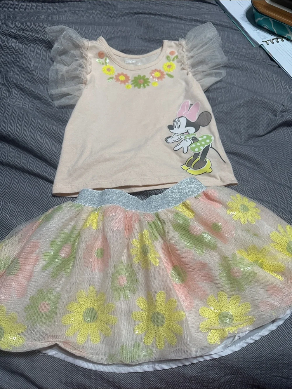 Disney Minnie Floral Sequin Top - Peach, Yellow & Green